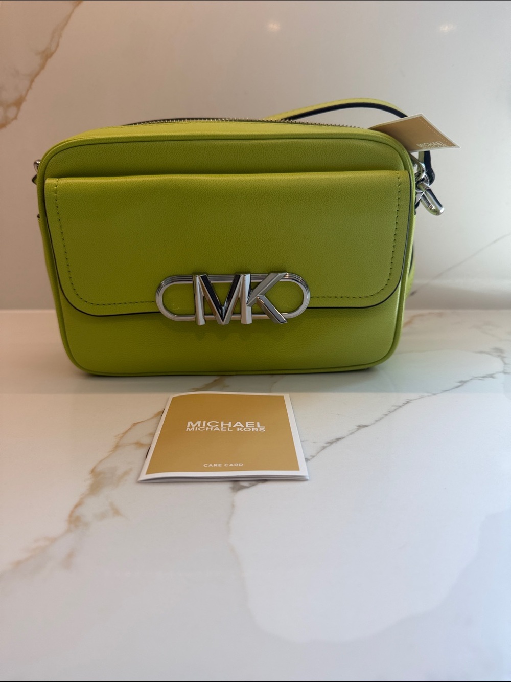 NWT Michael Kors Lime Green MK Logo Crossbody Bag